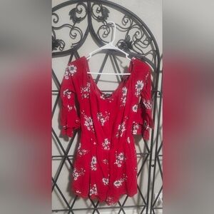 City Chic Red Floral Romper Off-Shoulder